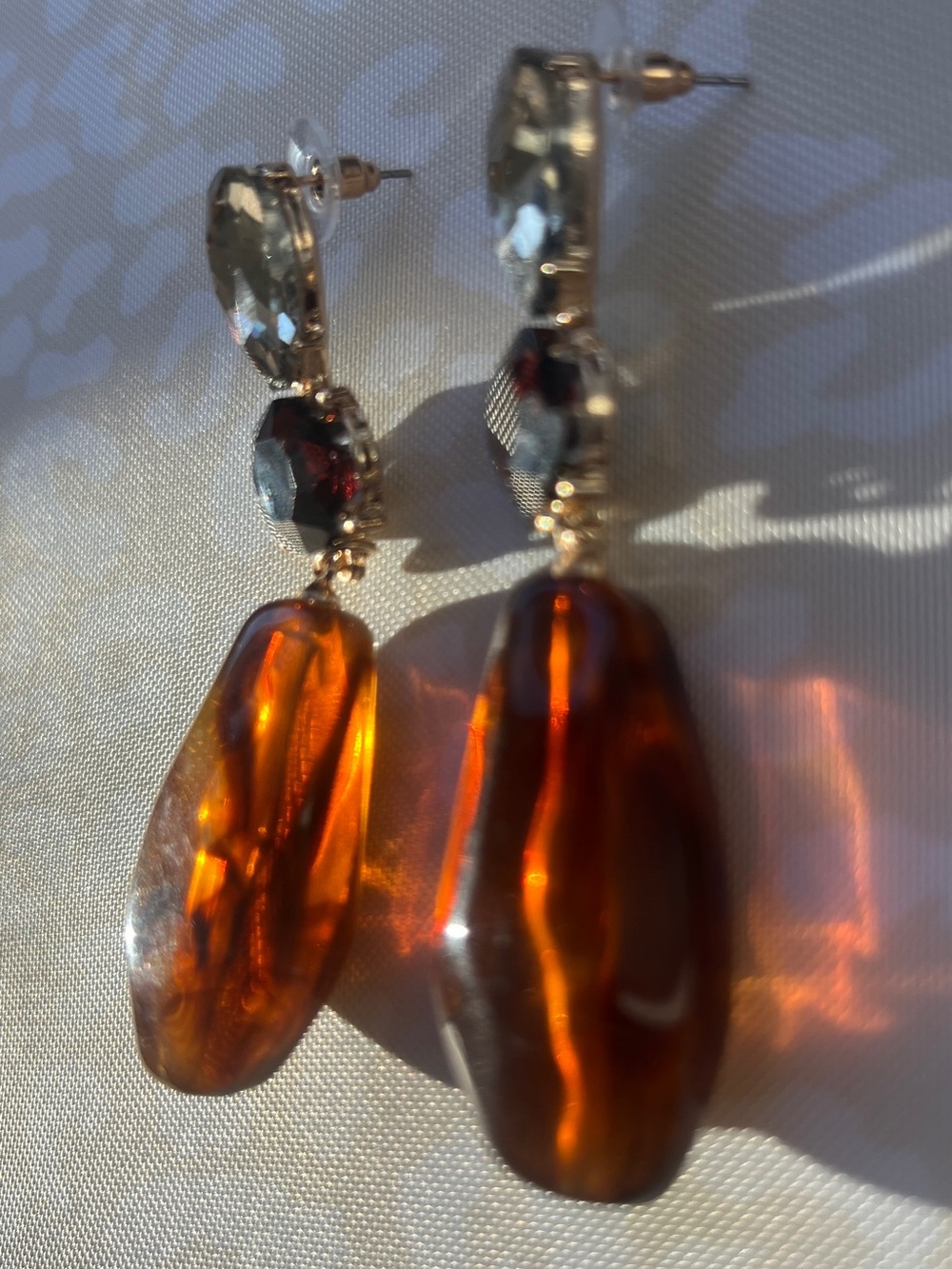 Elegant Amber Drop Statement Earrings - Gold Accent 8cm - Picture 3 of 11